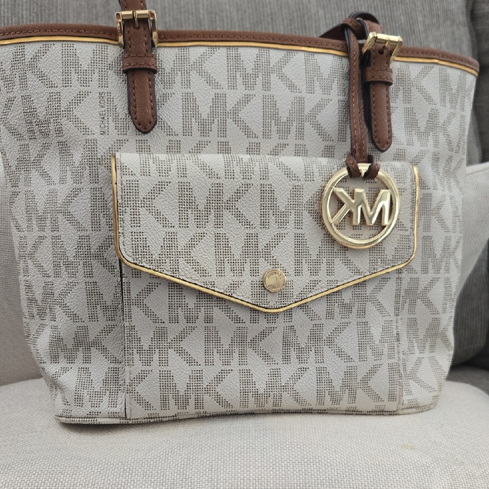 Michael Kors Gray and Brown Crossbody Bag